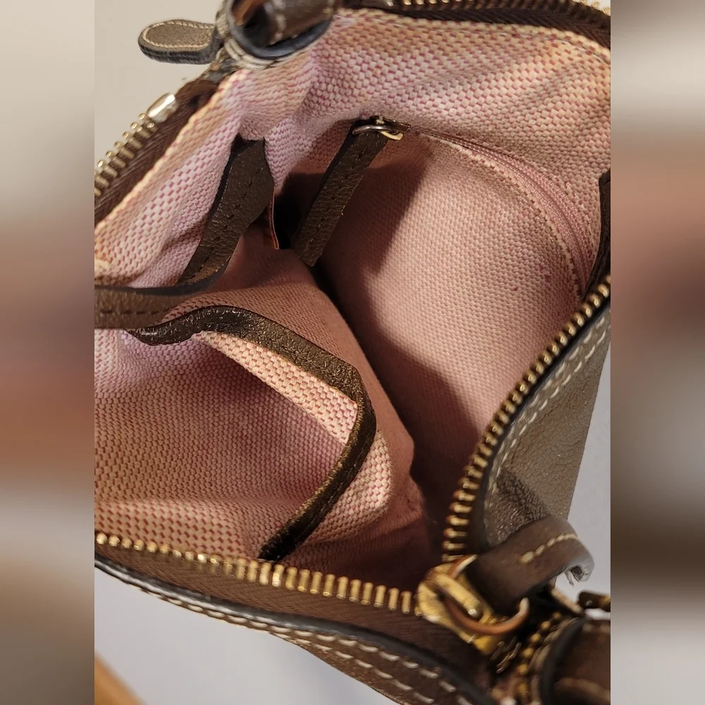 Dooney & Bourke dark chocolate brown leather letter carrier crossbody bag